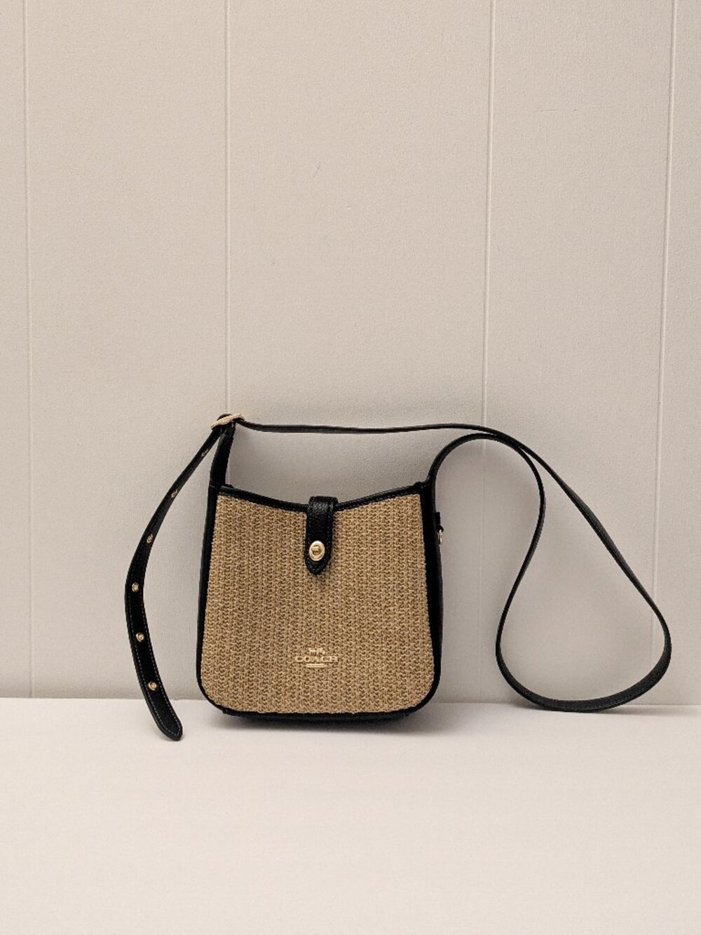 Coach Hadley Mini Crossbody Straw Toast Black CAL61 NWT